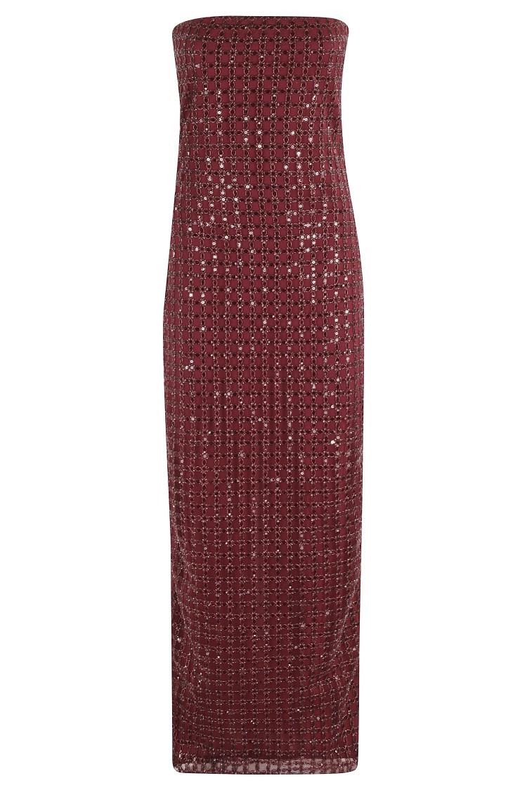 Rotate Birger Christensen Rotate Bordeaux Evening Dress With All-over Paillettes In Burgundy