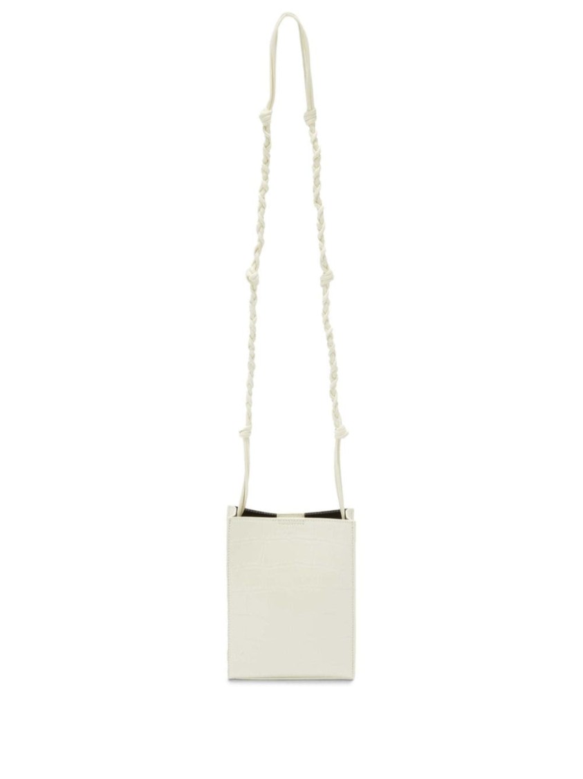 Jil Sander White Embossed Crocodile Effect Shoulder Bag
