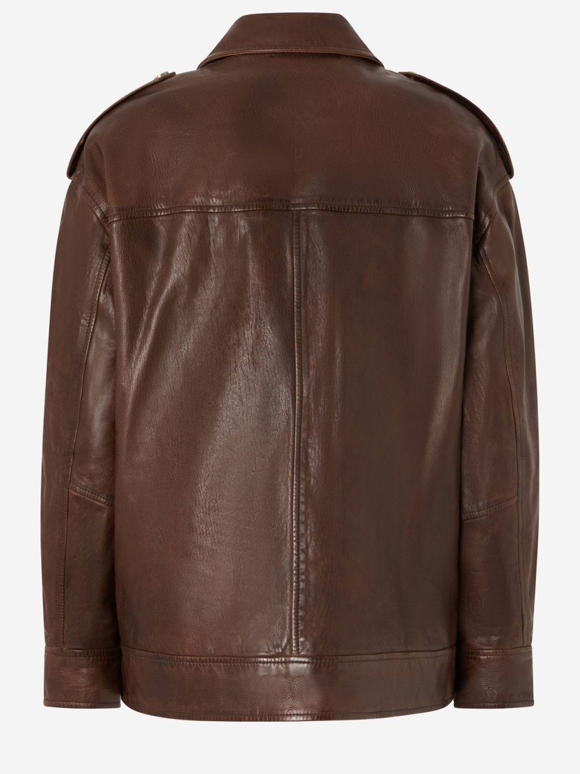 Pinko Washed Leather Jacket With Collar