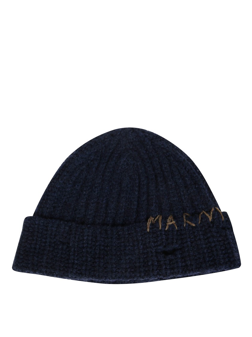 Marni Textured Knit Beanie With Rolled Cuff In Black
