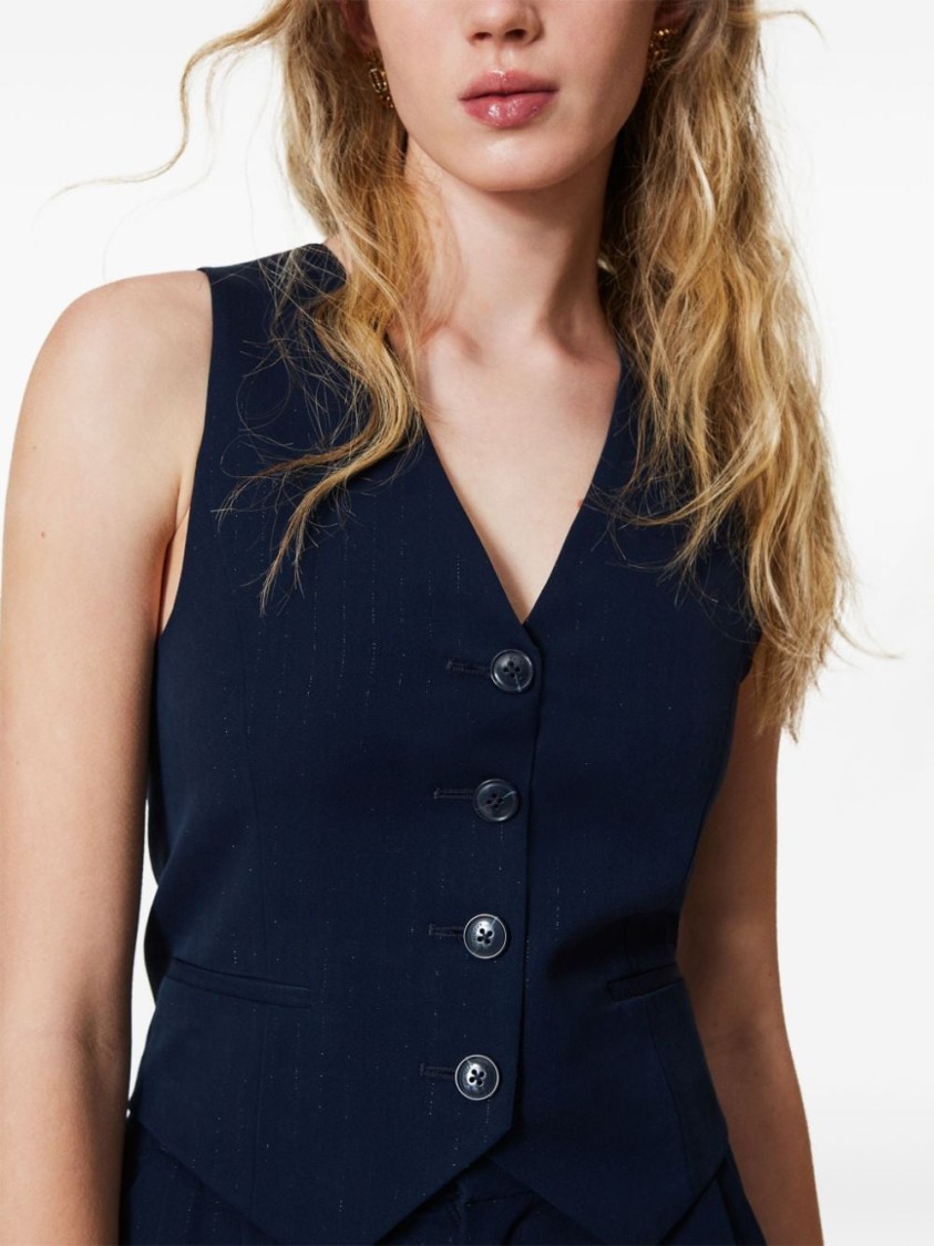 Twinset Lurex-detail Pinstriped Waistcoat In Blue