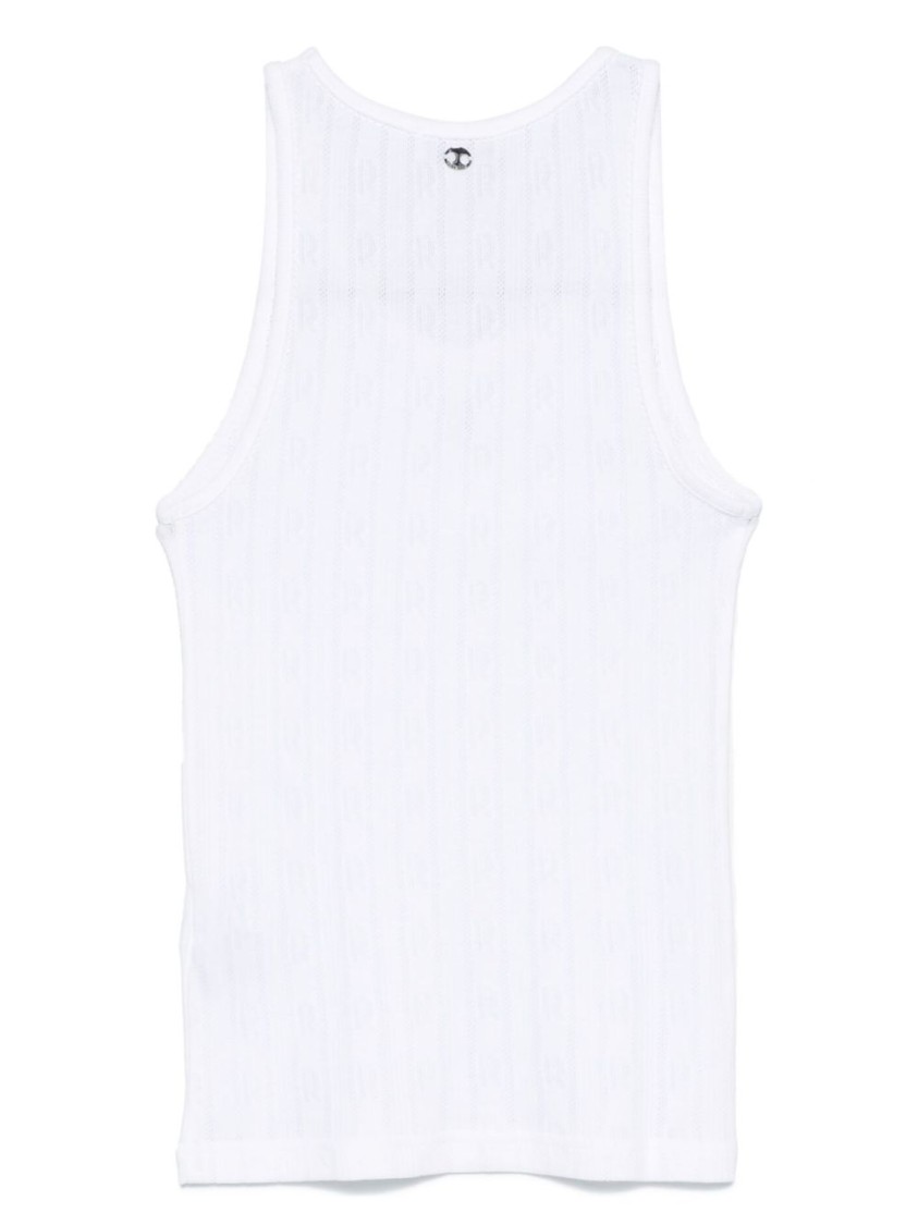 Shop Rabanne Sleeveless White Ribbed Top With Metallic Accent
