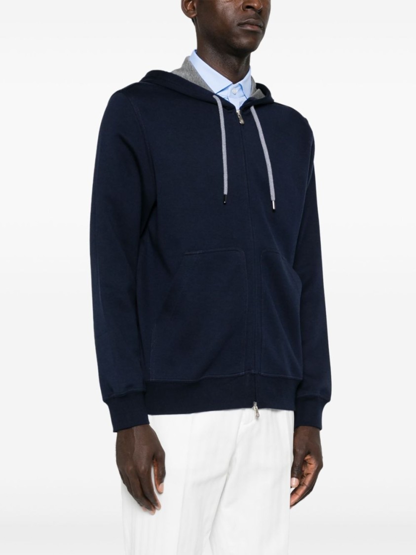 Brunello Cucinelli Zip-up Hoodie With Contrast Lining And Pockets In Blue