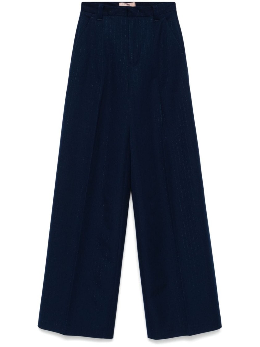 Twinset Pinstripe Wide-leg Trousers In Blue