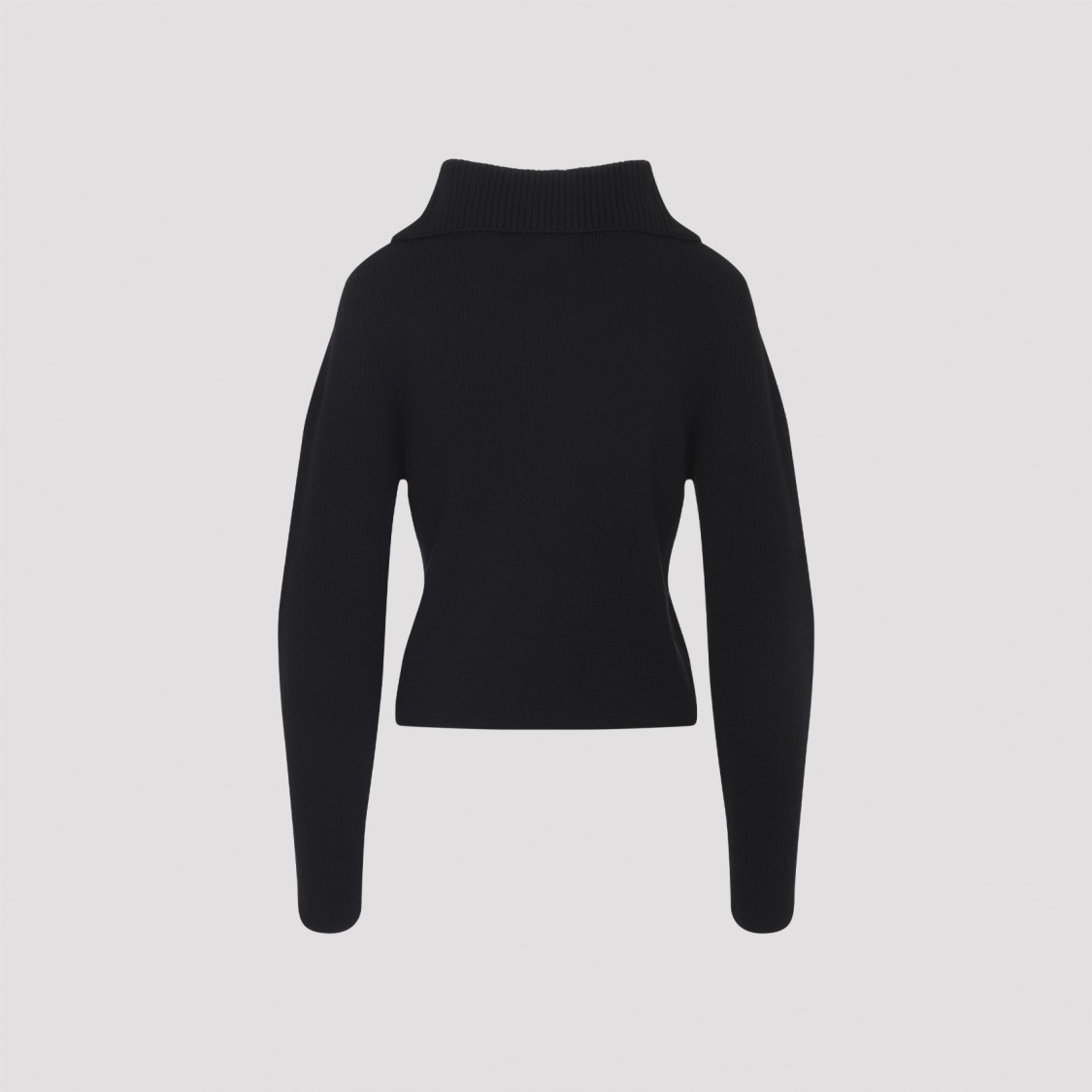 Lemaire High Collar Wool Sweater With Half-zip Closure In Black
