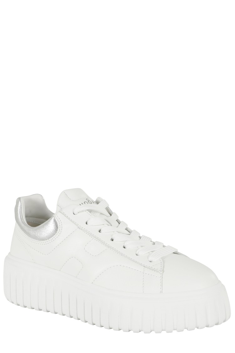 Hogan Striped Leather Lace-up Sneakers With H Detail In White
