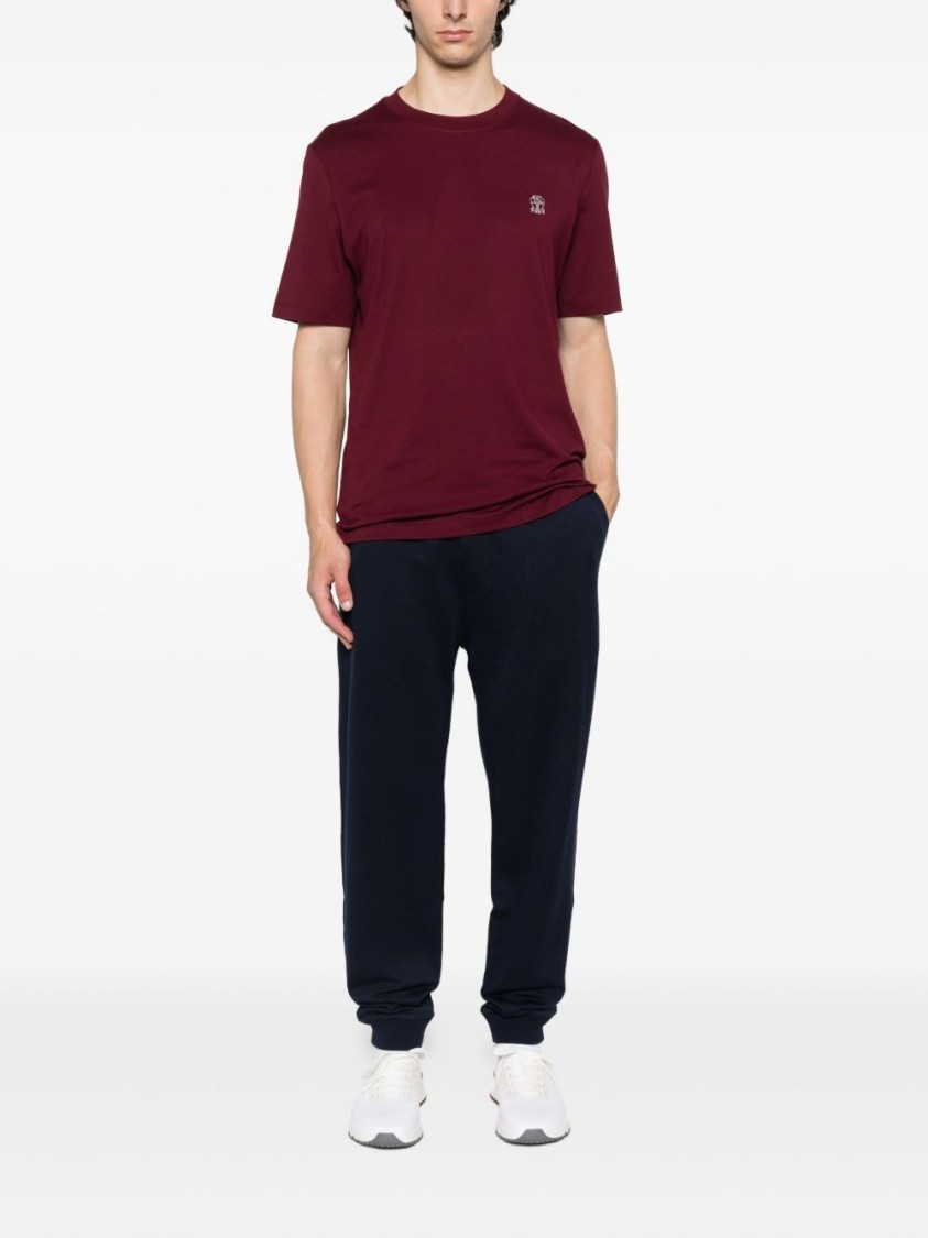 Brunello Cucinelli Navy Blue Trousers With Cuffed Hems In Black