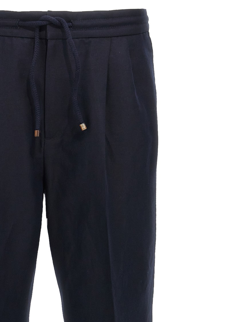 Brunello Cucinelli Men Leisure Fit Trousers In Virgin Wool Flannel With Drawstring And Double Darts In Blue