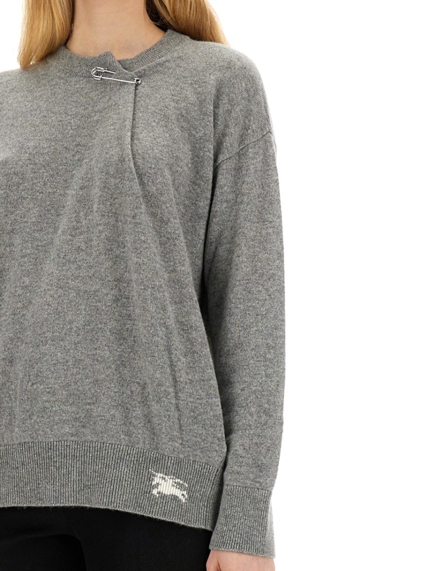 Burberry Cashmere Sweater With Unique Kilt Pin Detail In Grey
