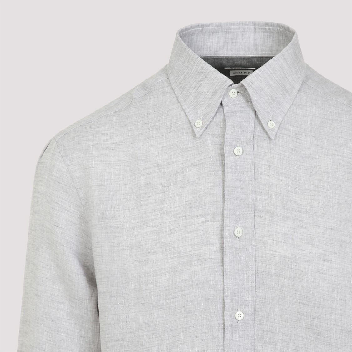 Brunello Cucinelli Grey Linen Shirt With Classic Button-down Collar In Grey