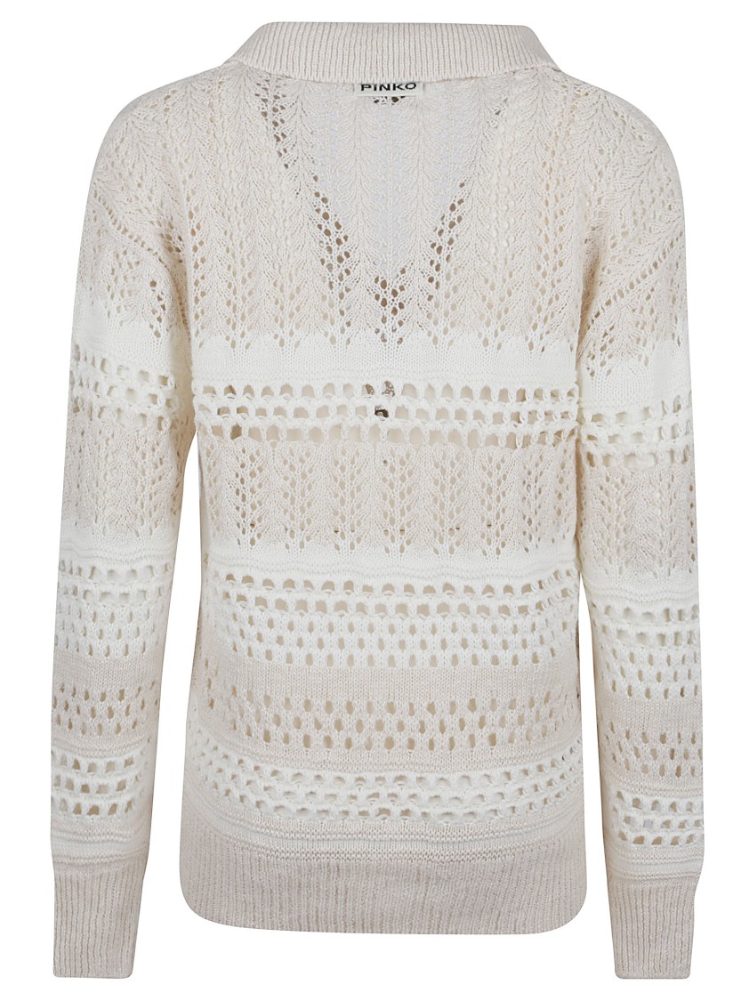 Pinko Textured Knit White Sweater With Stylish Collar In White