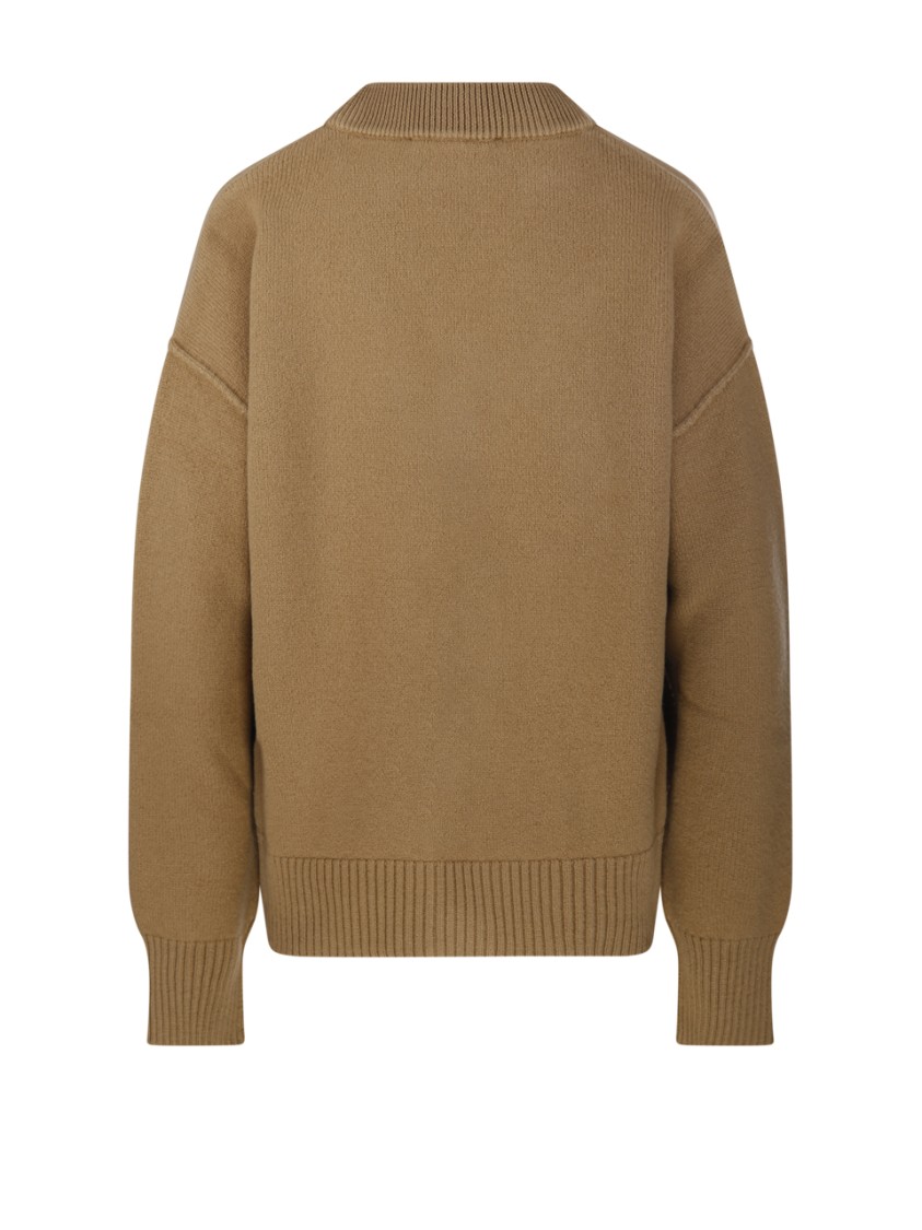 Ami Alexandre Mattiussi Ami Adc Cardigan V Neck Felted Merino In Brown