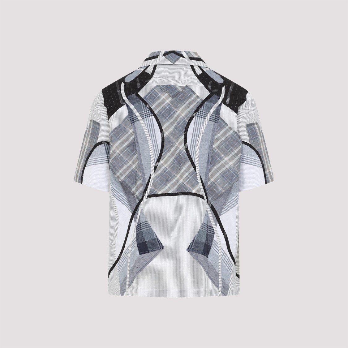 Craig Green Patchwork Blue Cotton Shirt With Bowling Collar