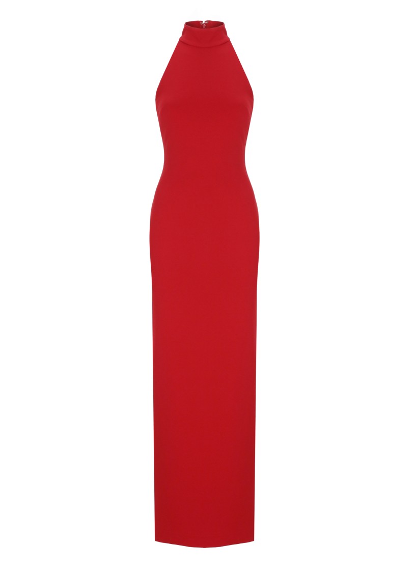 Solace London High Neck Sleeveless Evening Dress In Red
