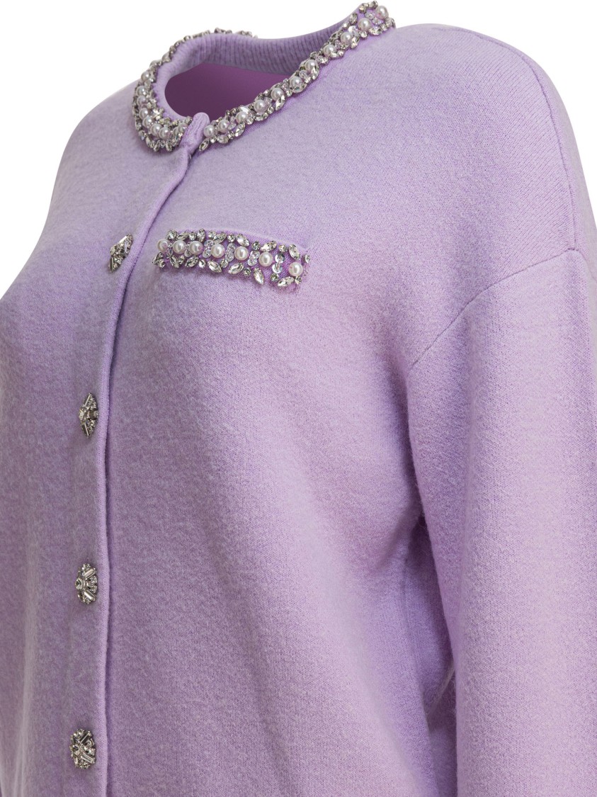 Self-portrait Lilac Crystal-trim Cardigan With Round Neckline In Purple