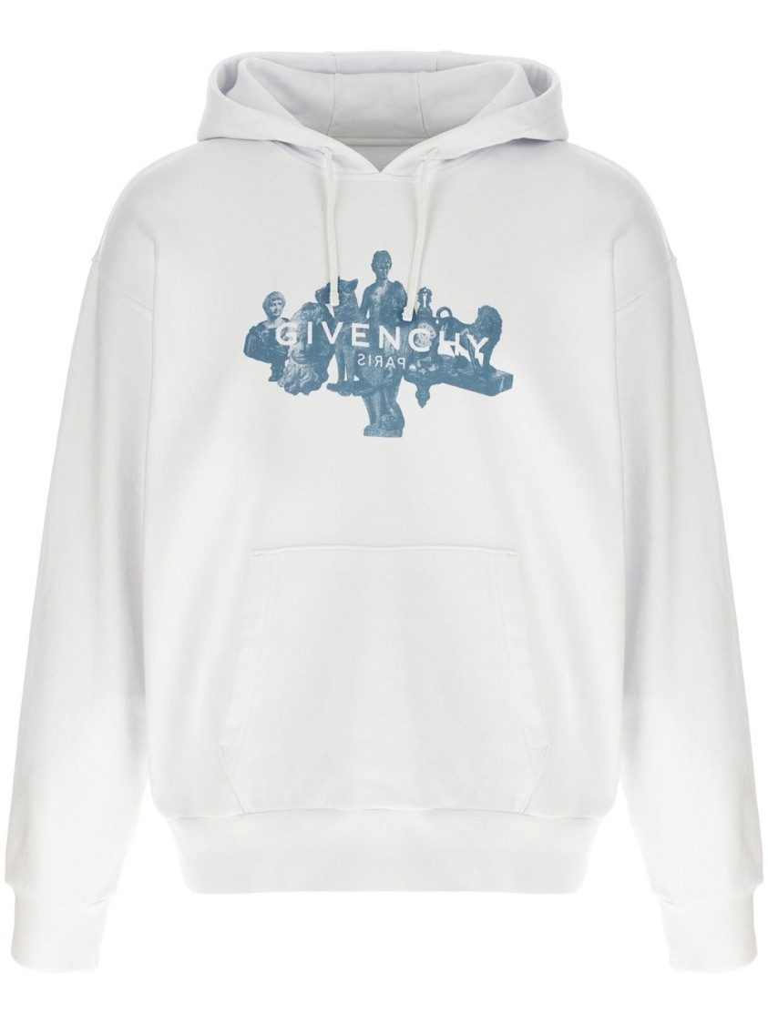 Givenchy Oversized Graphic Print Hoodie With Kangaroo Pocket In White
