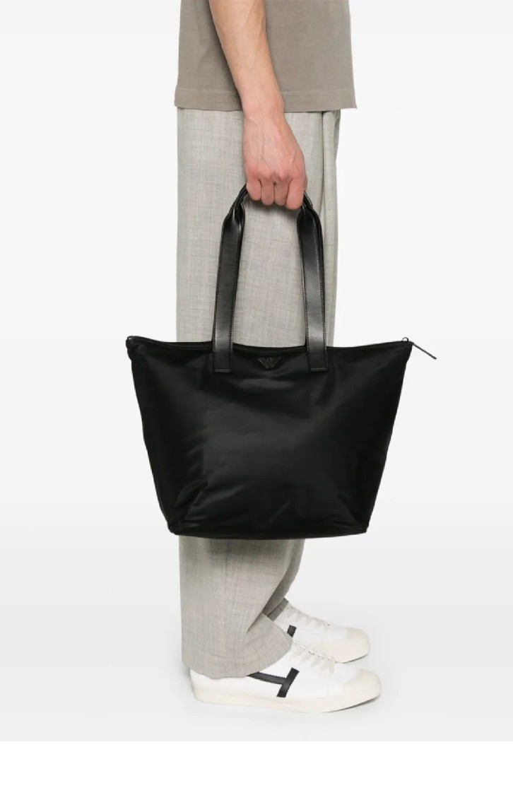 Emporio Armani Modern Black Polyamide Set Shopper With Leather Handles