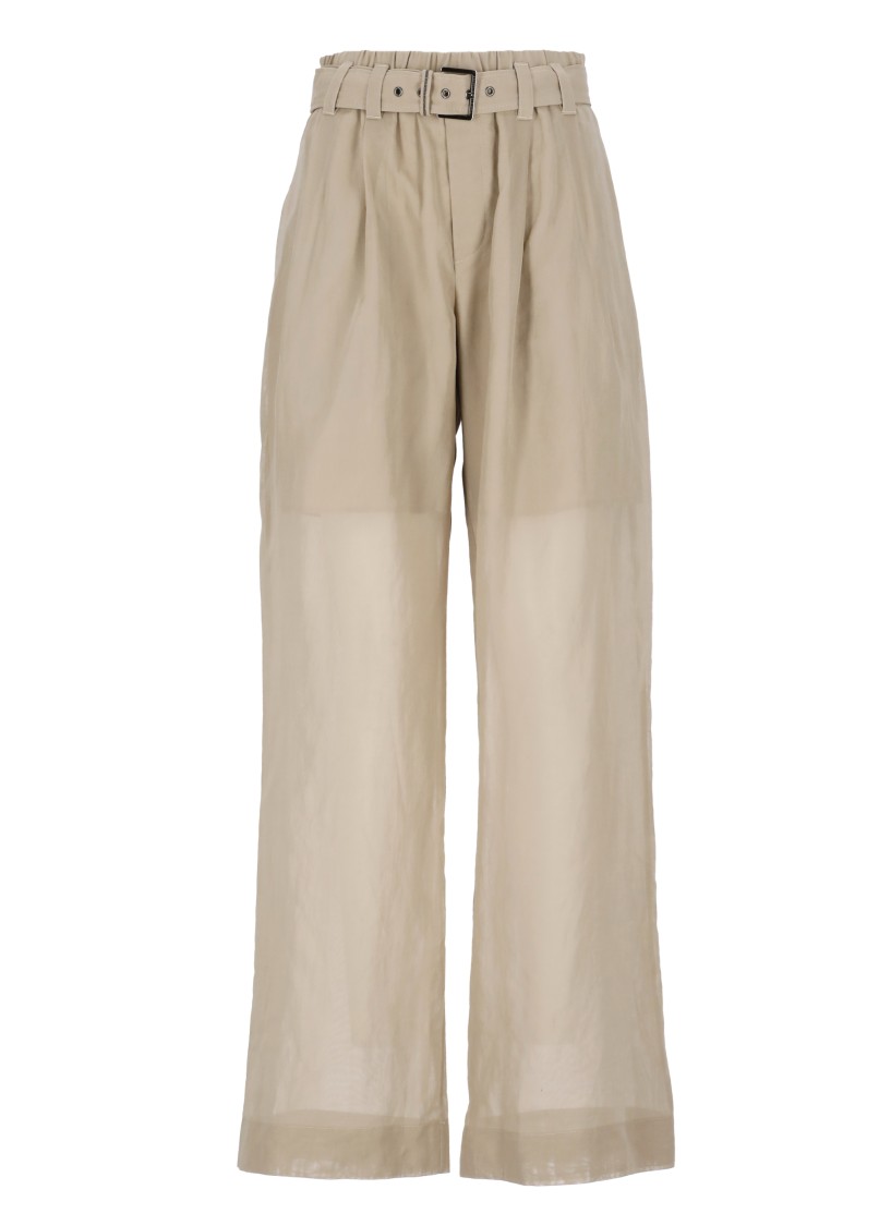 Brunello Cucinelli Trouser With Belt And Monili Detail In Neutrals