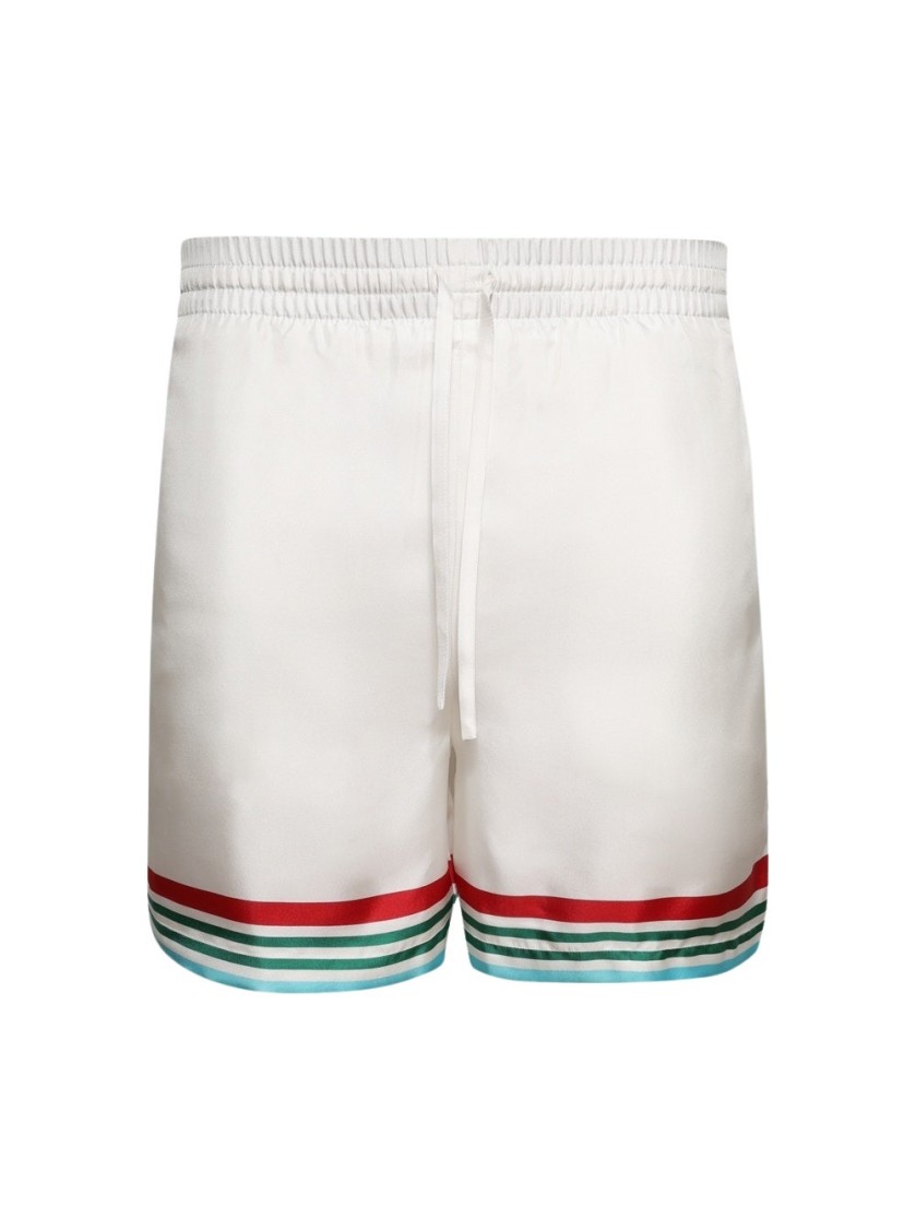 Casablanca Mens Casa Way World Series Relaxed-fit Striped Silk Shorts In White