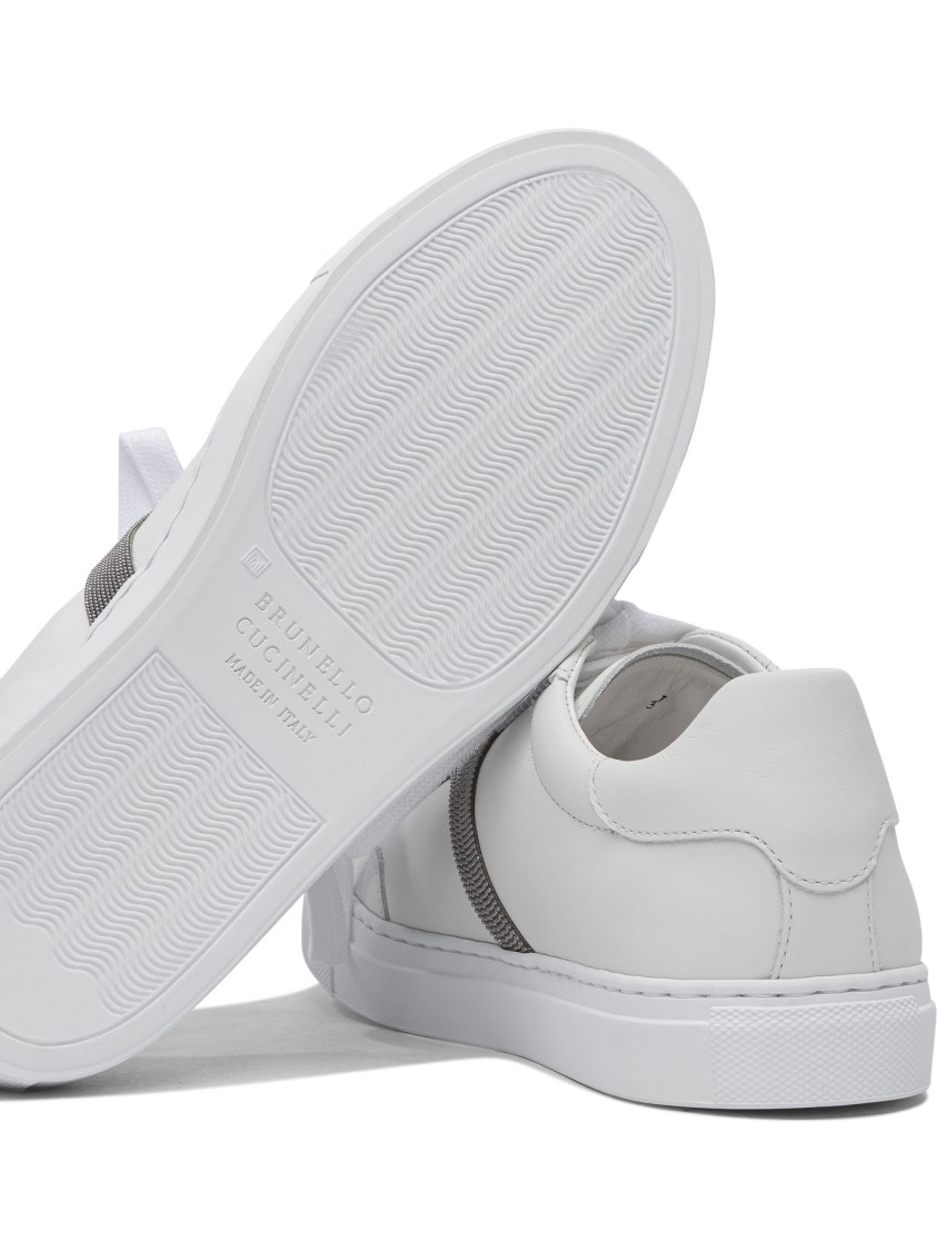 Brunello Cucinelli Calf Leather Sneakers With Rubber Sole In White