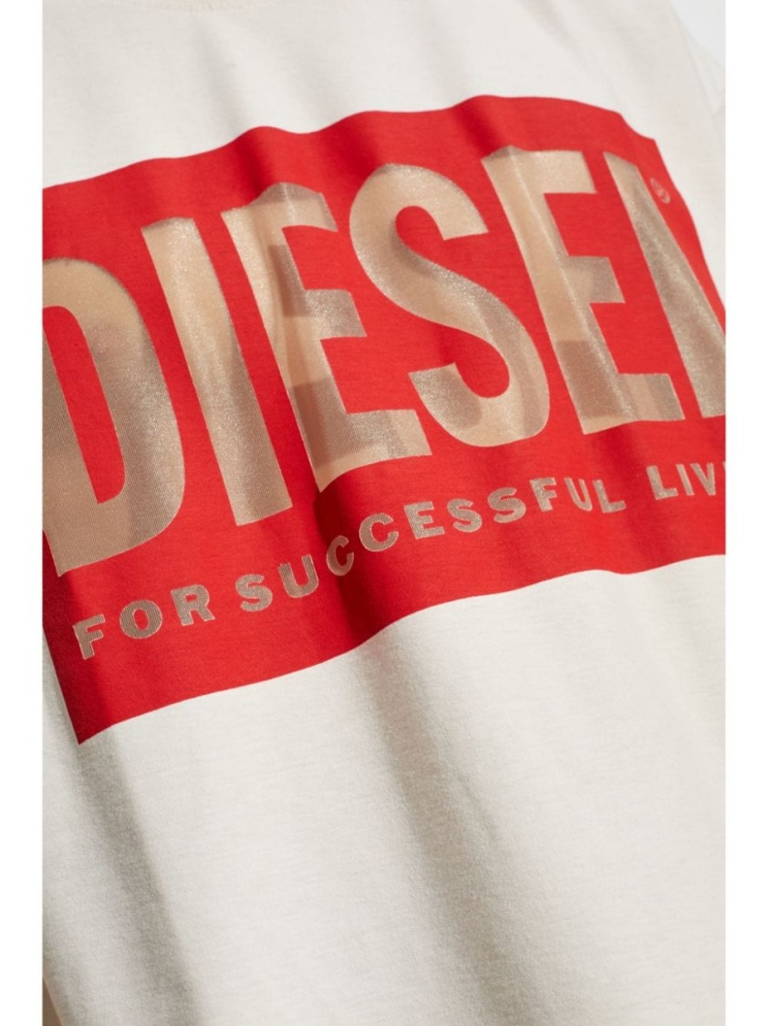 Shop Diesel Graphic T-shirt With Bold Logo And Relaxed Fit In Neutrals