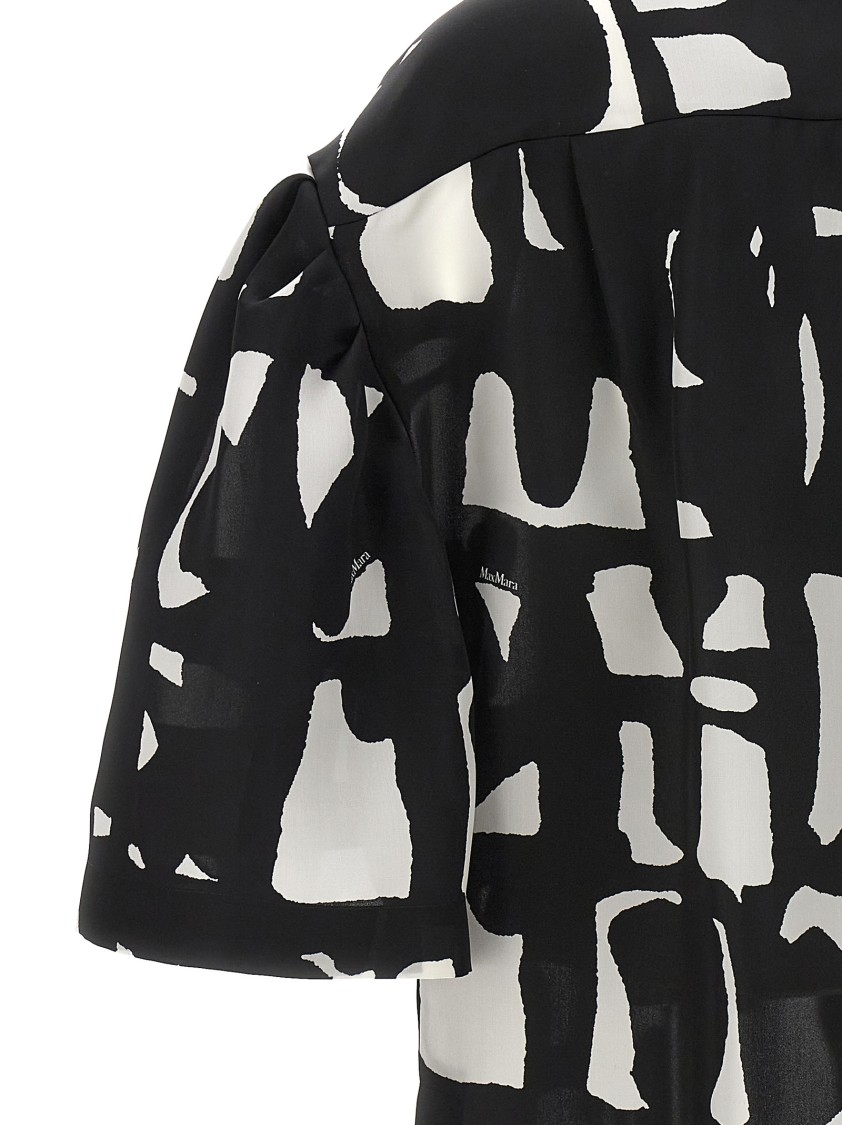 Max Mara Carella Abstract-print Puff-sleeve Collared Shirt In Black