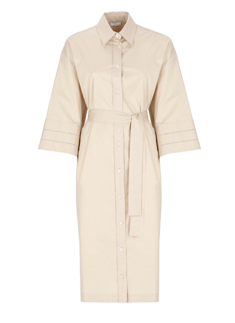Shop Peserico Beige Cotton Dress In Neutrals