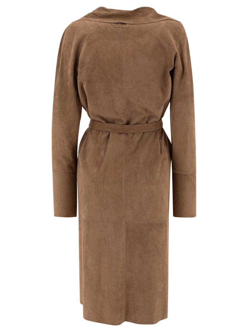 Salvatore Santoro Mid-length Beige Ovine Leather Wrap Coat In Brown