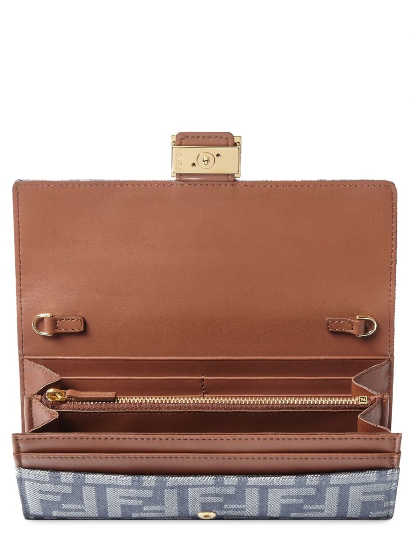 Fendi Portafoglio In Denim Ricamato Donna In Blue