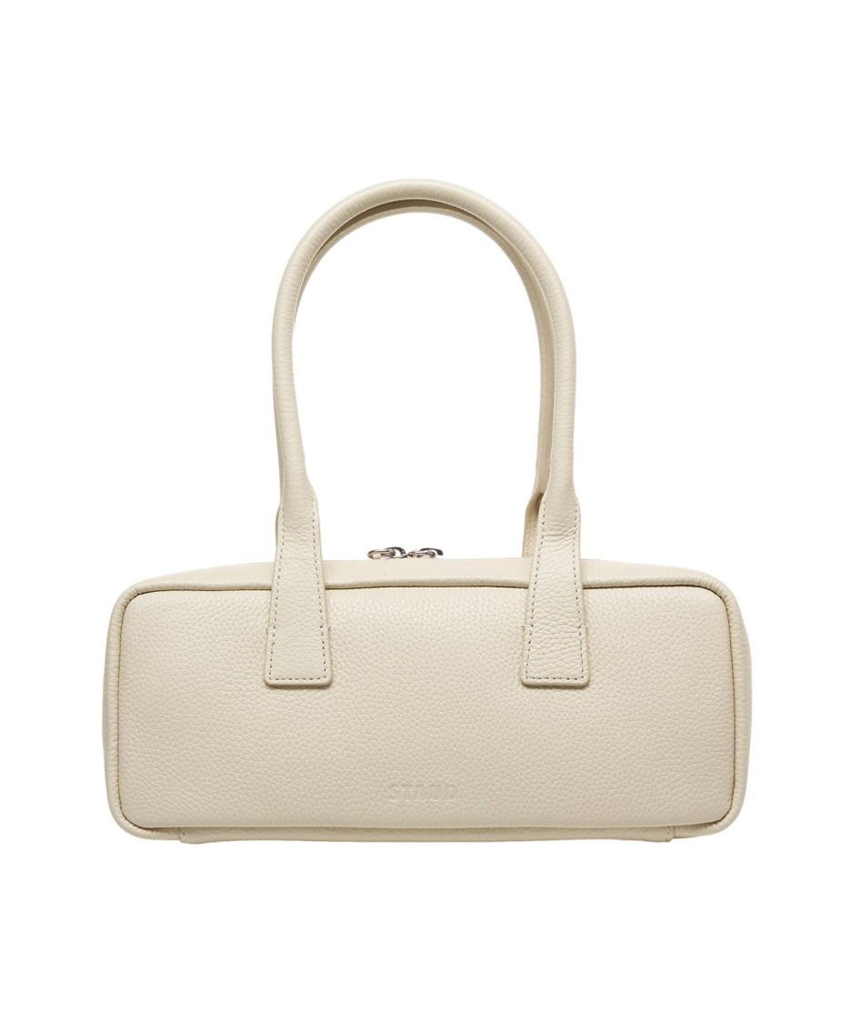 Staud Beige Leather Shoulder Bag With Embossed Logo In Neutrals