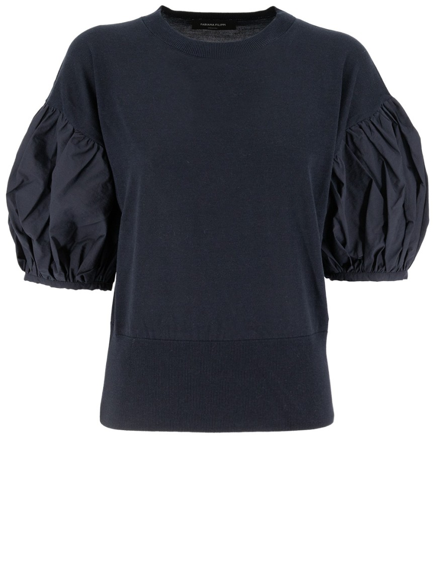 FABIANA FILIPPI FABIANA FILIPPI BALLOON SLEEVE T-SHIRT WITH RIBBED DETAILING 
