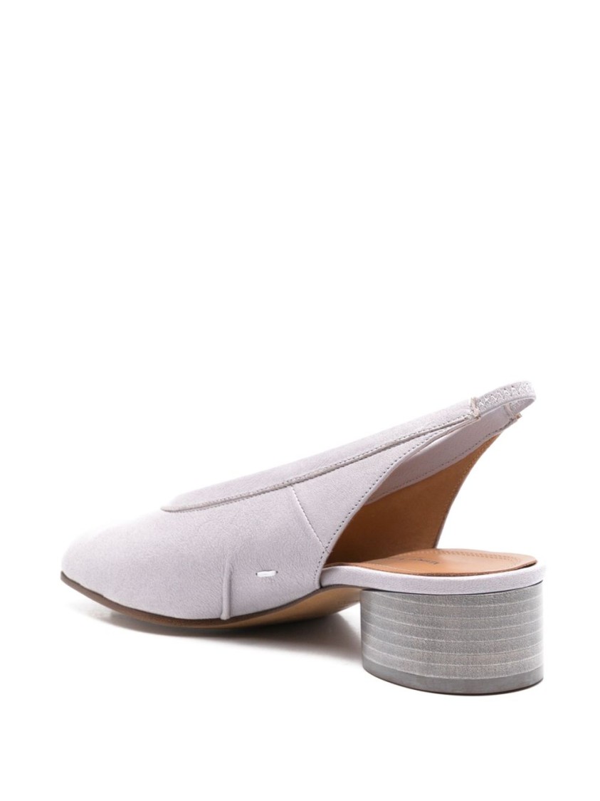 Maison Margiela Leather Slingback Tabi Flats In White