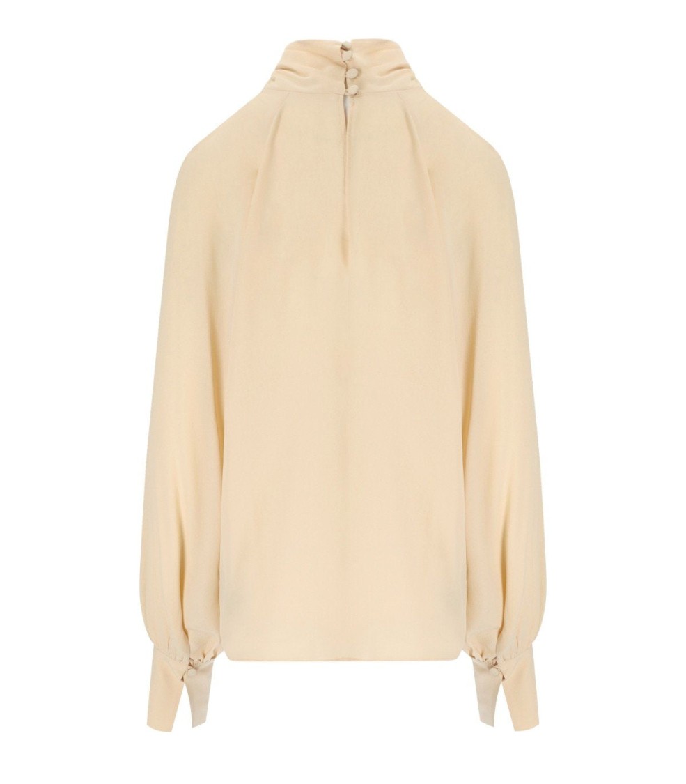 Federica Tosi Butter-colored Silk Blend Blouse With Puffed Sleeves In Brown