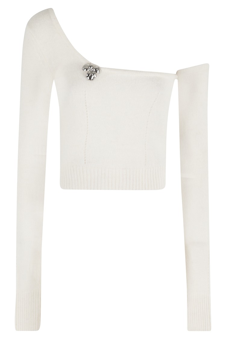 Blumarine One-shoulder Knit Top With Removable Sleeve In White
