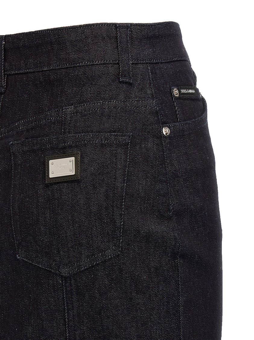 Dolce & Gabbana Longuette Pencil Skirt In Cotton Denim In Black
