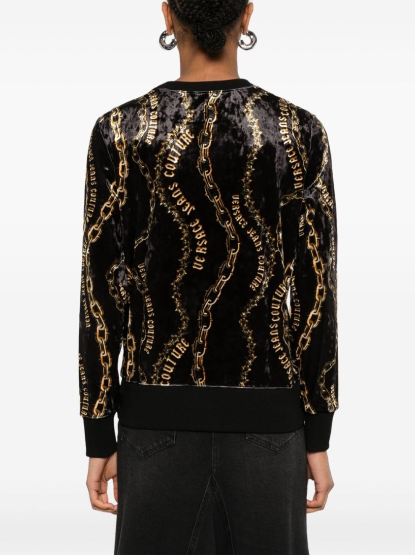Shop Versace Jeans Couture Velvet Black Sweatshirt With Chain Pattern