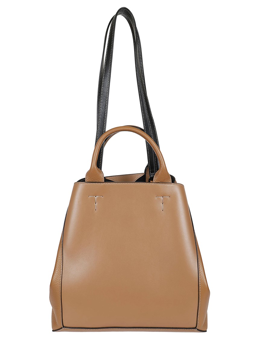 Tod's Structured Leather Handbag With Detachable Strap In Neutral