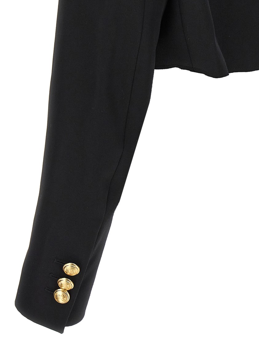 Palm Angels Double-breasted Cropped Blazer With Gold Button Accents In Black