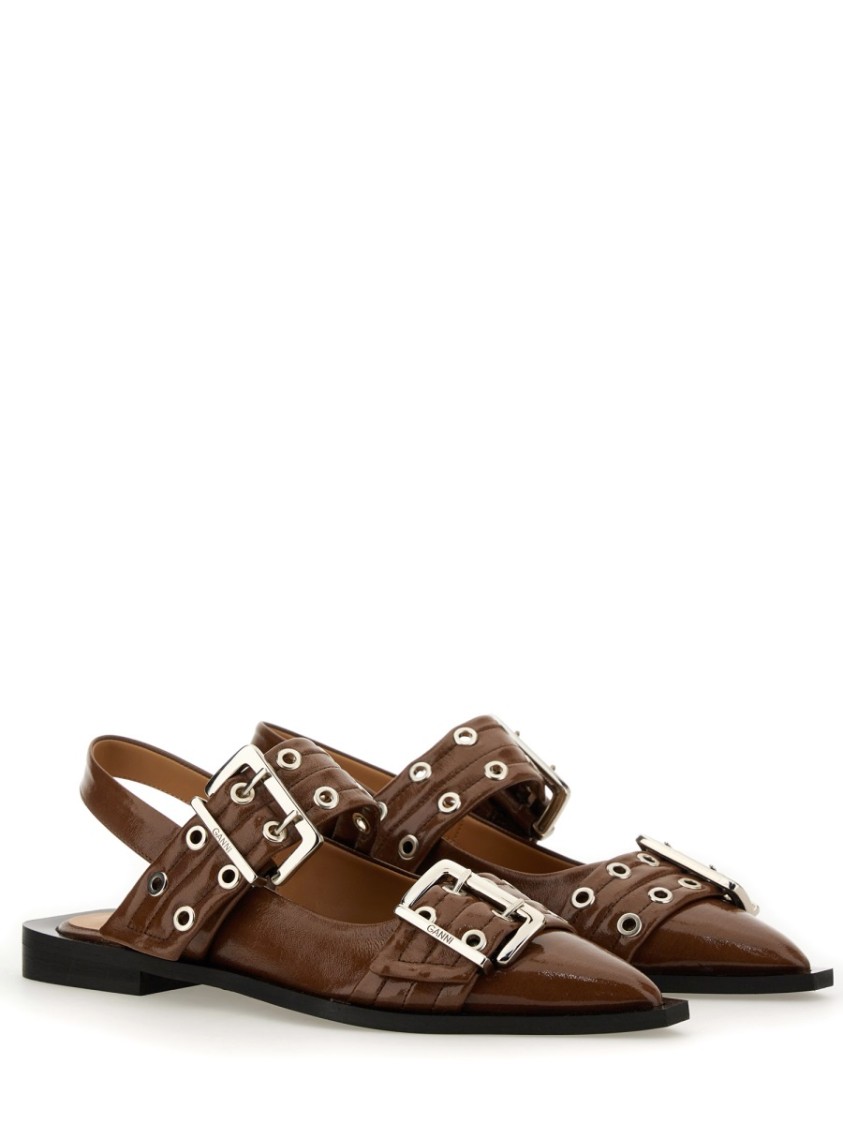 Ganni Women Ballerina With Buckle In Brown
