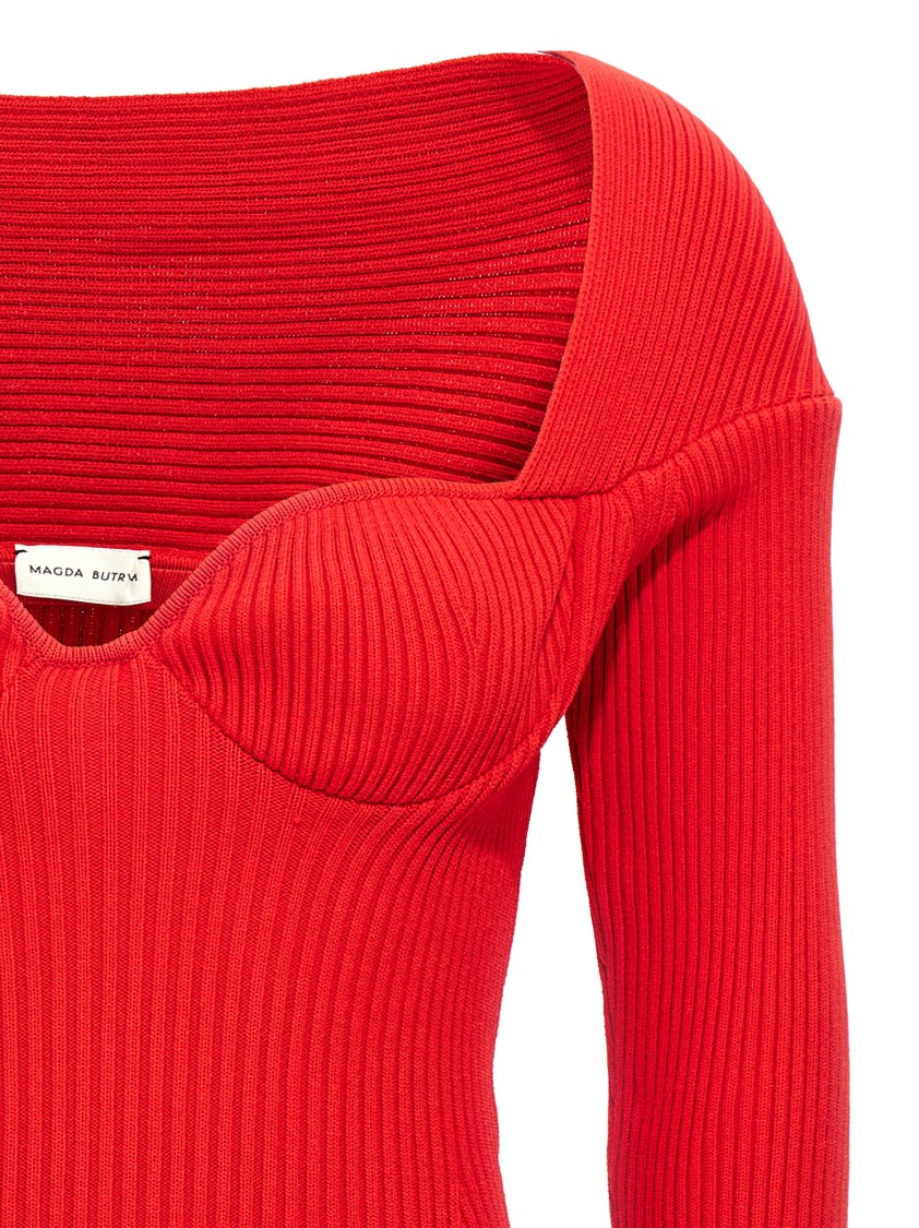 Magda Butrym Ribbed Viscose Blend Sweater With Sweetheart Neckline In Red
