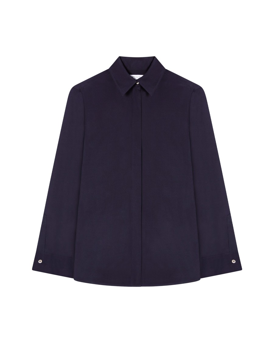 Serena Bute Silk Cape Sleeve Shirt - Midnight Navy In Black