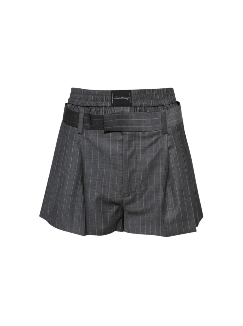 Alexander Wang Pleated Short With Boxer Grey Pinstripe In Grey