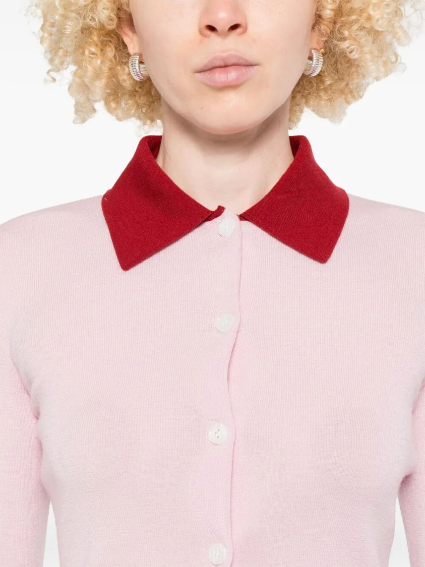 Self-portrait Wool Cardigan With Contrasting Collar In Pink
