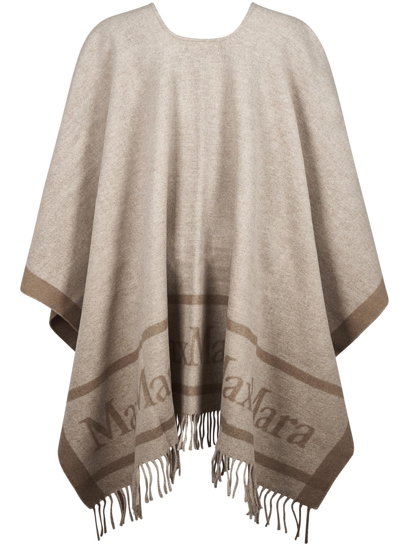 Max Mara Loose-fit Poncho Sweater With Deep V-neck And Fringed Hem In Pink