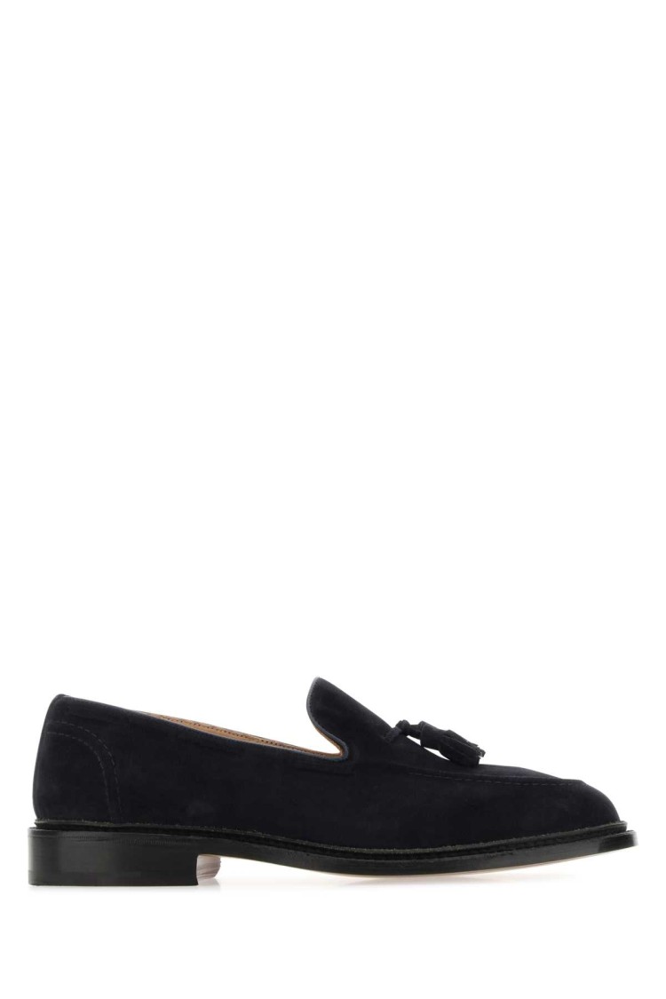 Tricker's Navy Blue Suede Elton Loafers In Black