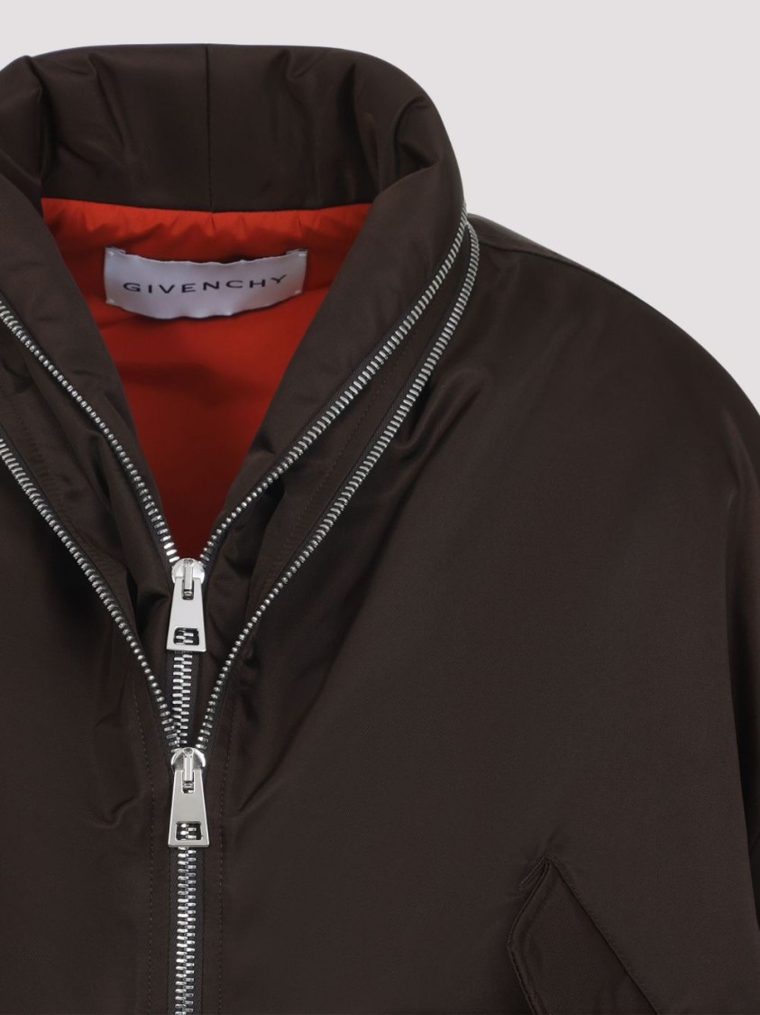 Givenchy Cropped Bomber Jacket With High Collar And Front Zip Closure In Brown