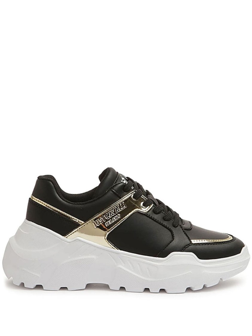 Shop Just Cavalli Black Sneakers With Materials And Detailing In White