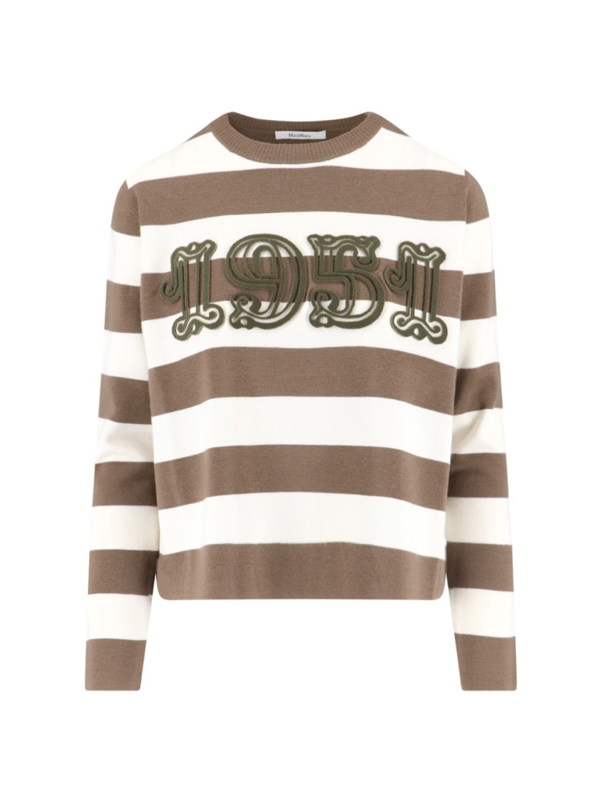 Max Mara Striped Virgin Wool Sweater With Logo Embroidery In Multi