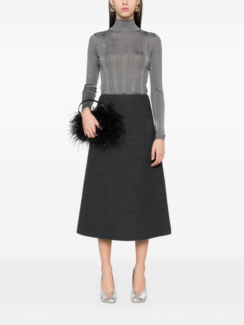 Carven Silk Turtleneck Sweater With Ribbed Hem In Grey