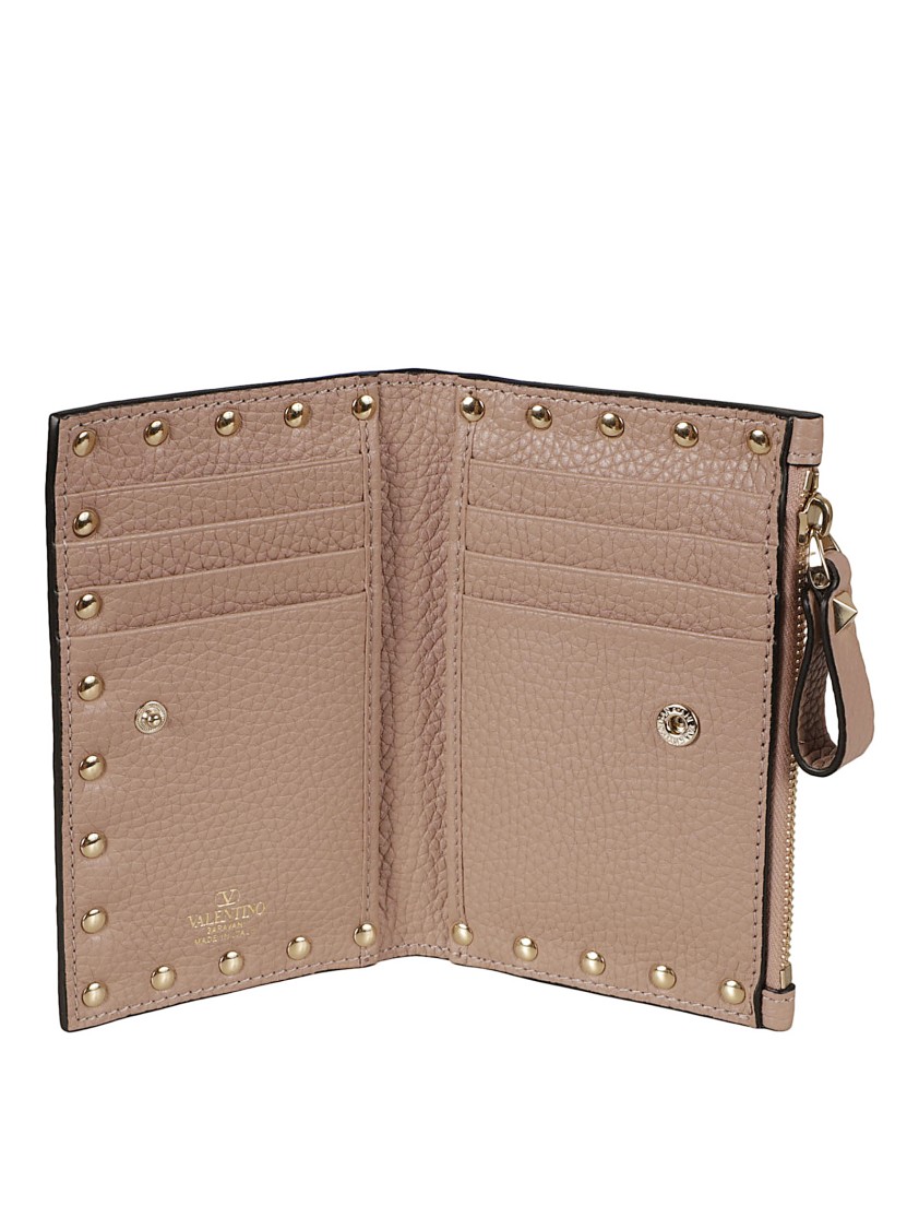 Valentino Garavani Textured Calf Leather Wallet In Pink
